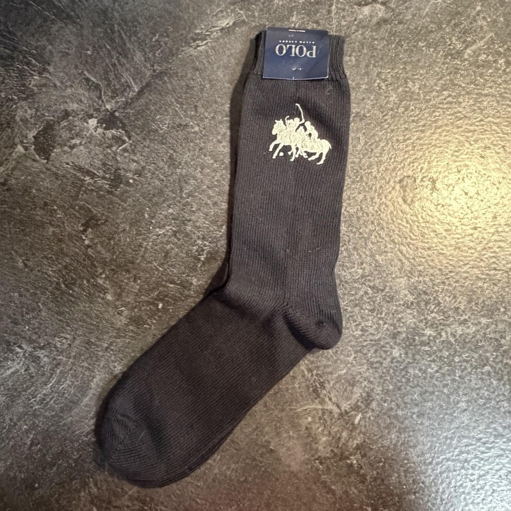 NWT Ralph Lauren Polo Mens Black Classic Crew Socks Cotton Embroidered 1 Pair